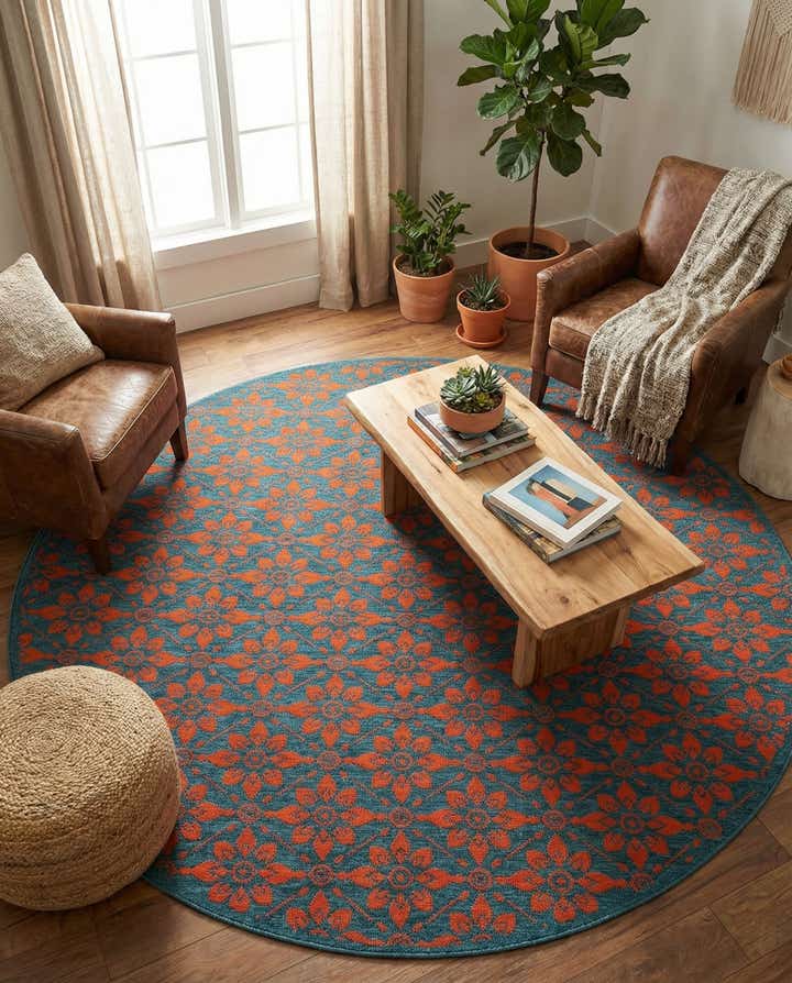 7' 10 x 7' 10 Easy-Clean Lattice Indoor / Outdoor Round Rug