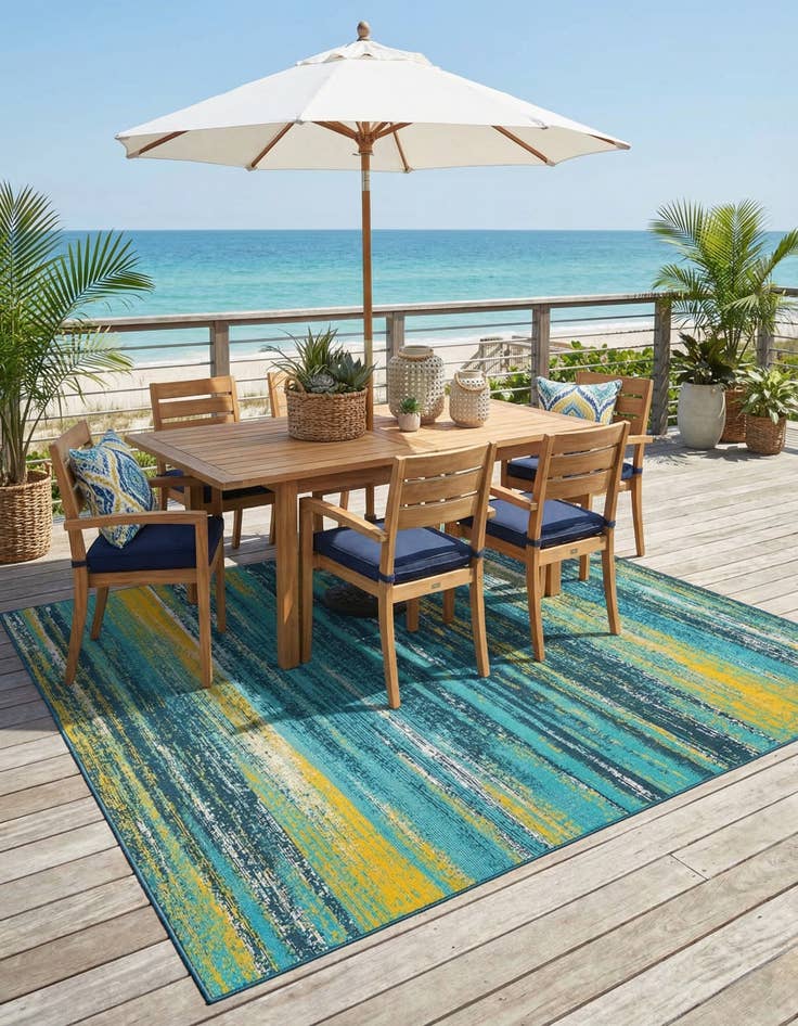 Detail image of 10' x 10'  Washable Coastal Indoor / Outdoor Square Rug