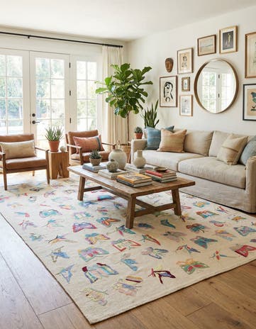 6' 8 x 8' 11 Hand Woven Kilim Suzani Wool Rug