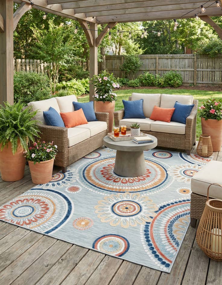 Detail image of 6' 4 x 9'  Washable Botanical Indoor / Outdoor Rug