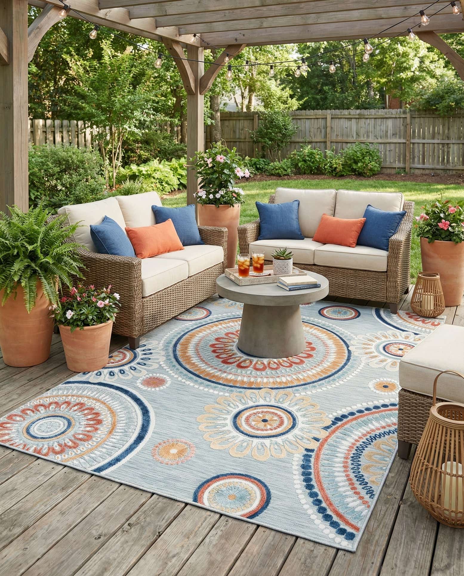 6' 4 x 9' Easy-Clean Botanical Indoor / Outdoor Rug