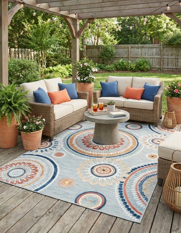 Gray Easy-Clean Botanical Indoor / Outdoor Rug