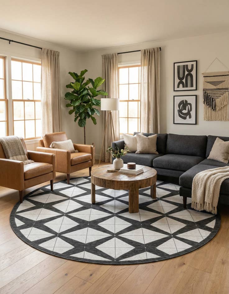 Detail image of 10' x 10'  Washable Modern Indoor / Outdoor Round Rug