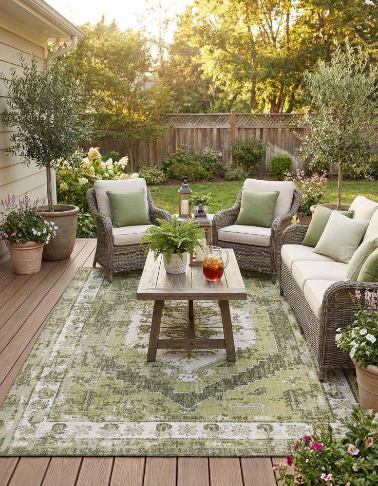 Detail image of 9' x 12'  Washable Traditional Indoor / Outdoor Rug