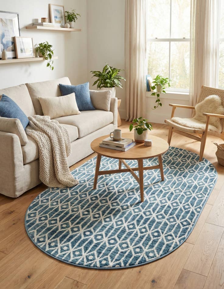 Detail image of 5' 3 x 8' Lattice Trellis Oval Rug