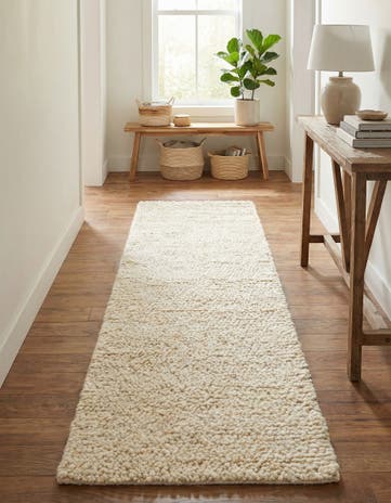Moroccan Ivory Hand Woven Haka Deluxe Shag Runner Rug