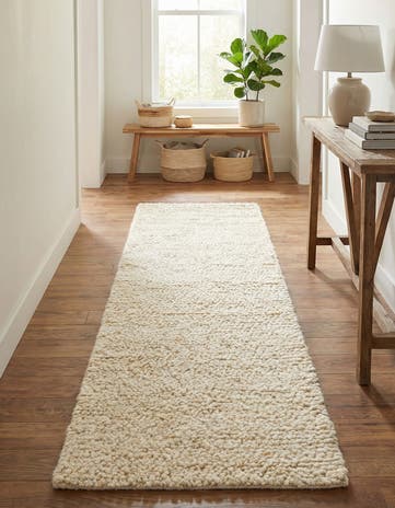 Moroccan Ivory Hand Woven Haka Deluxe Shag Runner Rug