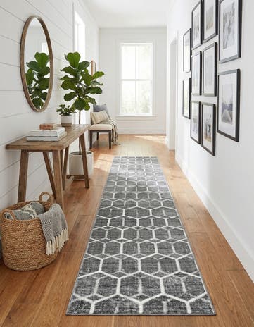 Grey Lattice Trellis Runner Rug