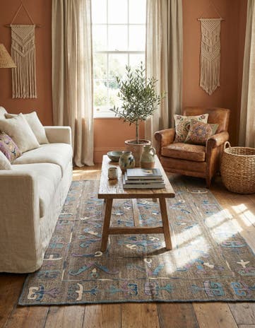 5' 2 x 6' 4 Hand Woven Kilim Suzani Wool Rug