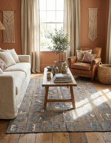 5' 2 x 6' 4 Hand Woven Kilim Suzani Wool Rug