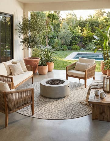 Light Gray Easy-Clean Safari Indoor / Outdoor Round Rug