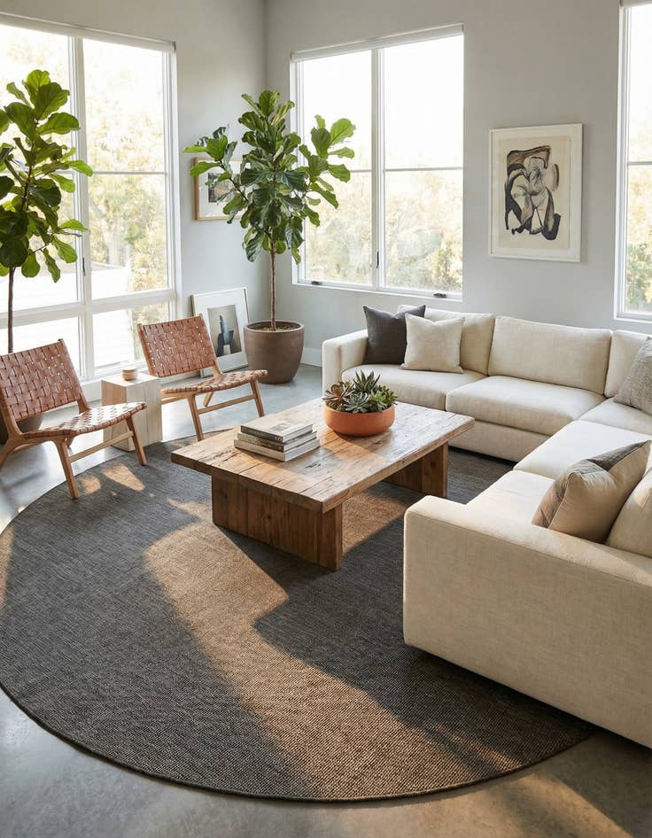 Detail image of 13' x 13'  Washable Solid Indoor / Outdoor Round Rug