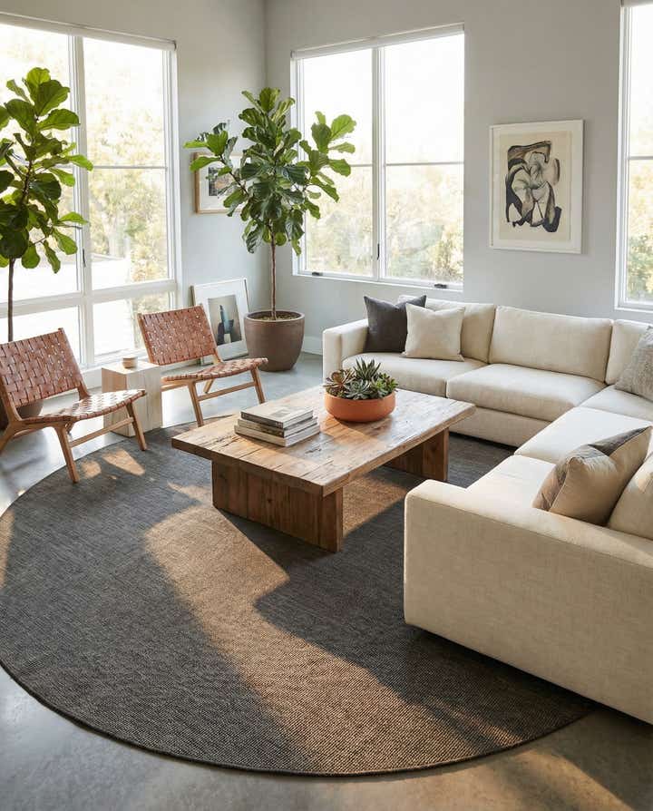 13' x 13' Easy-Clean Solid Indoor / Outdoor Round Rug