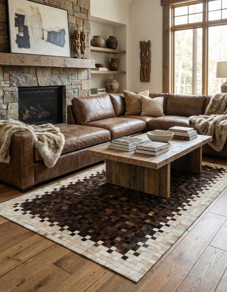 Detail image of 5' 1 x 8' 1 Cowhide Stocks Rug