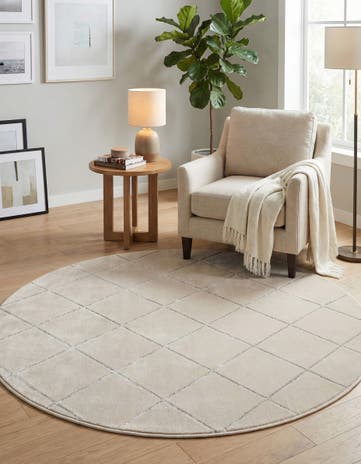 White and Silver Vogue Geo Round Rug