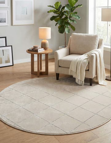 White and Silver Vogue Geo Round Rug