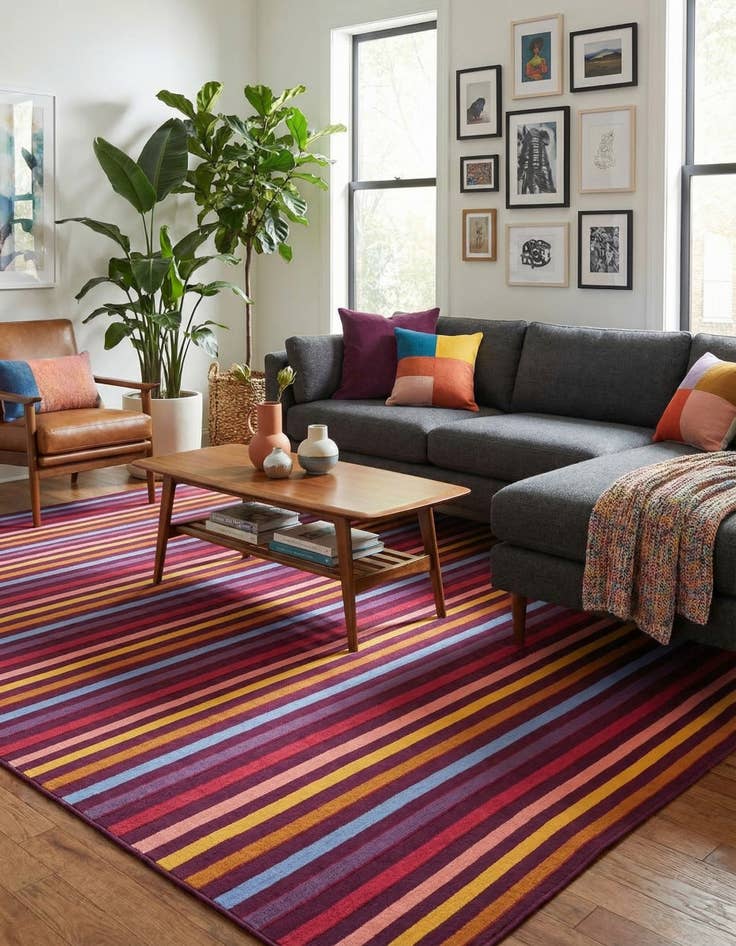 Detail image of 10' x 10'  Washable Striped Indoor / Outdoor Square Rug