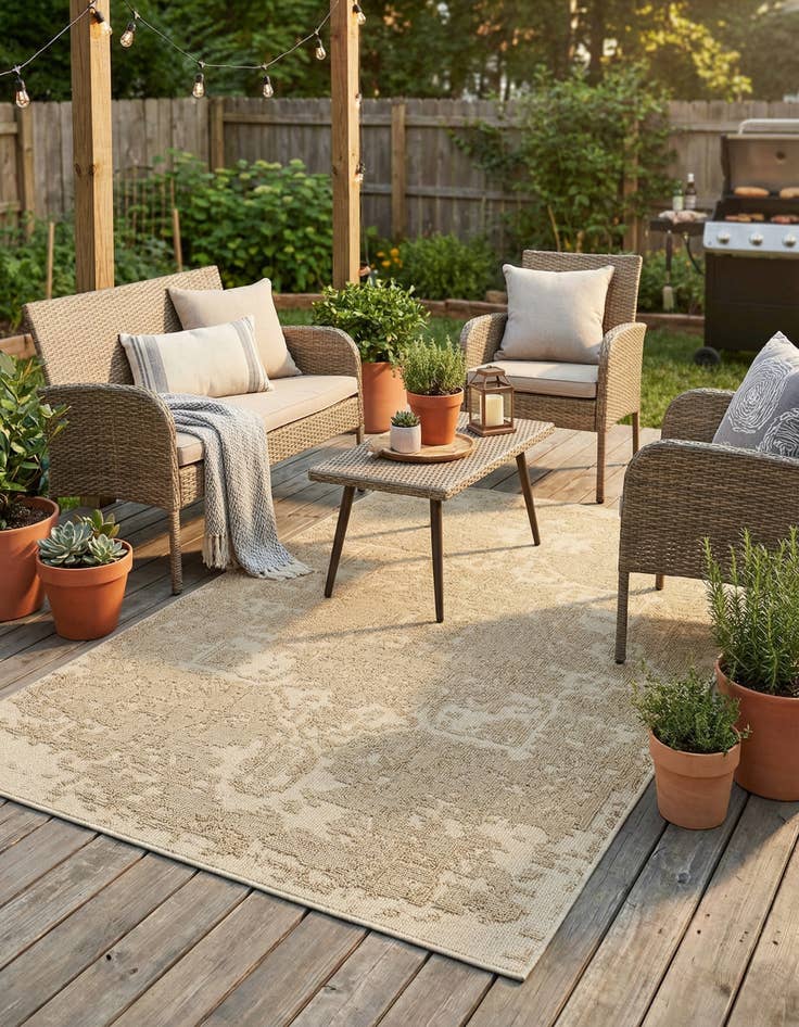 Detail image of  5' 3 x 8'  Washable Traditional Indoor / Outdoor Rug