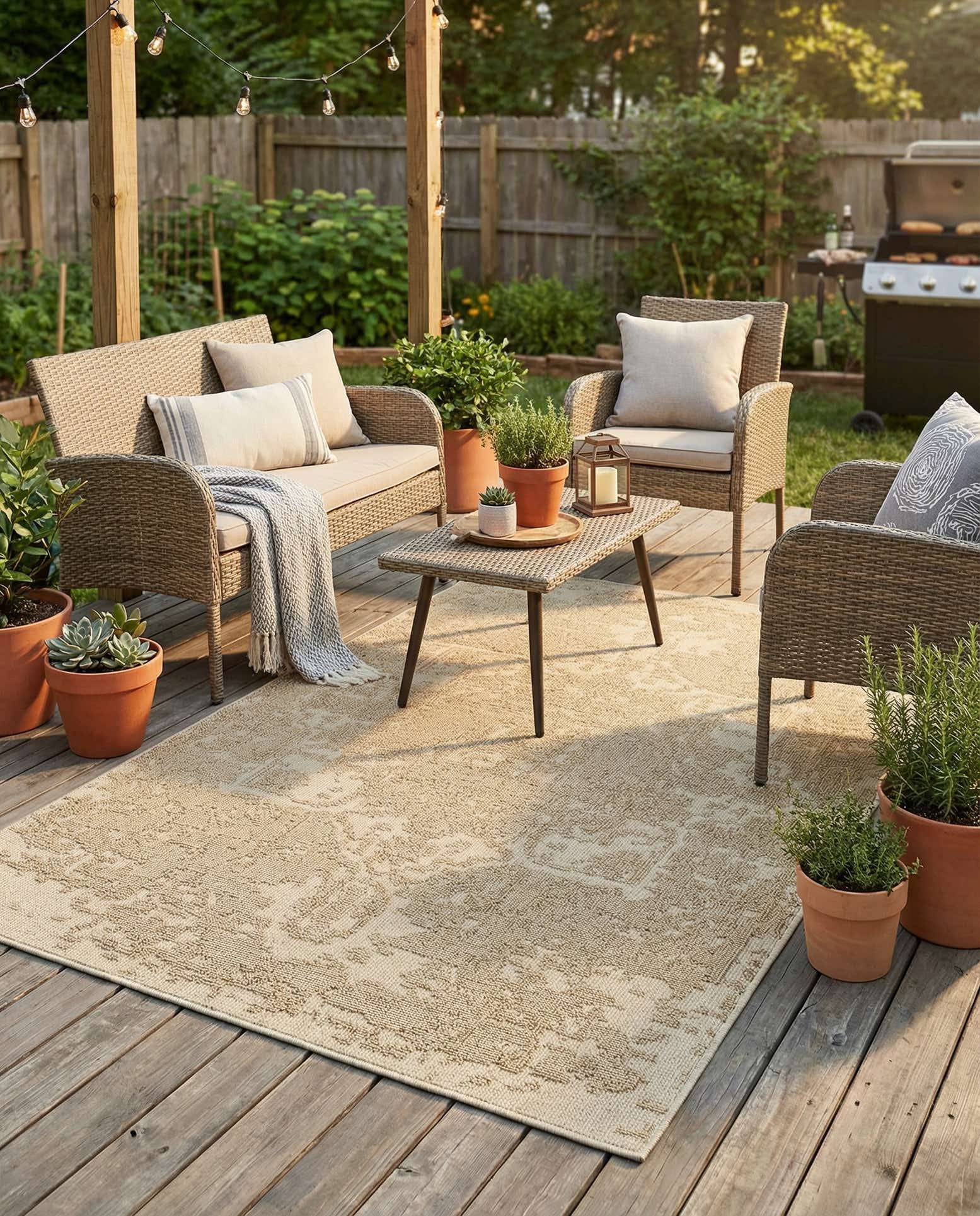5' 3 x 8' Easy-Clean Traditional Indoor / Outdoor Rug