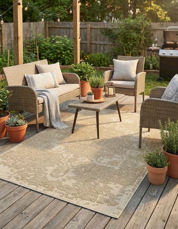 5' 3 x 8' Easy-Clean Traditional Indoor / Outdoor Rug