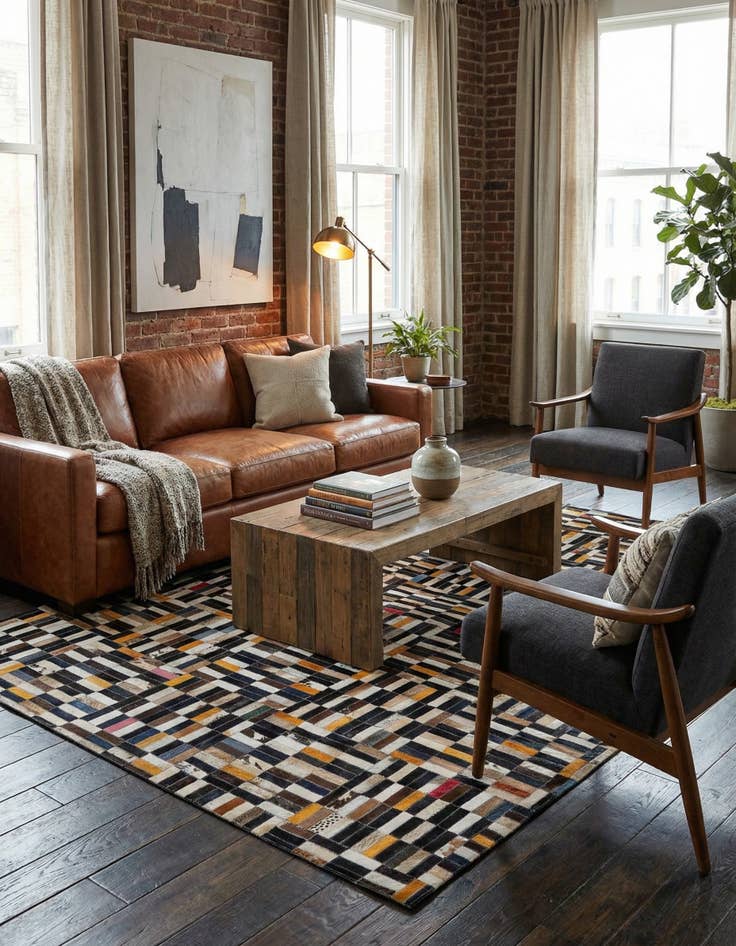 Detail image of  5' 1 x 8' 2 Cowhide - Patchwork Rug