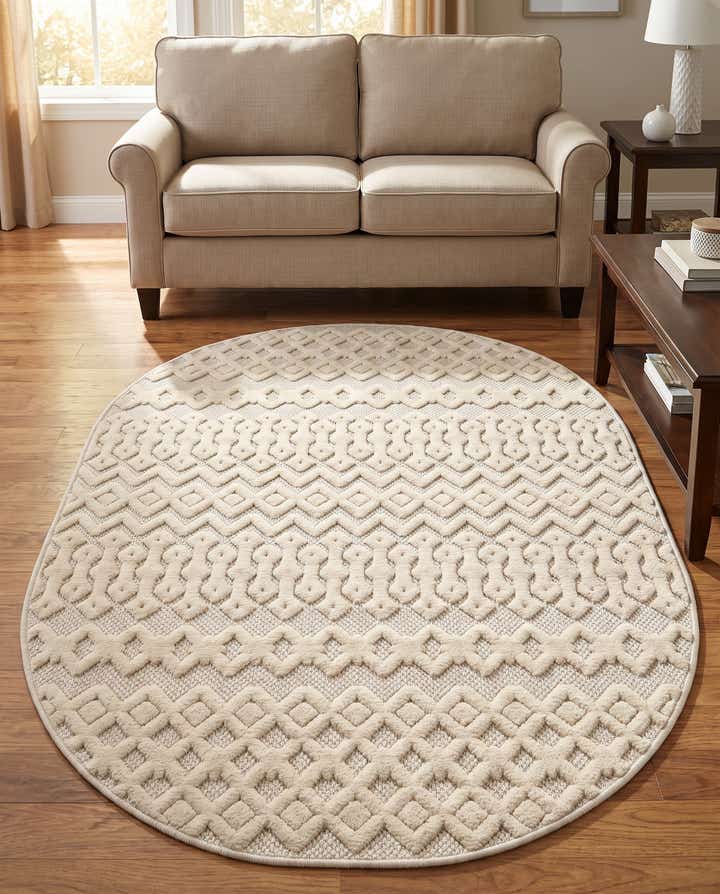 4' x 6' Easy-Clean Trellis Textured Indoor / Outdoor Oval Rug