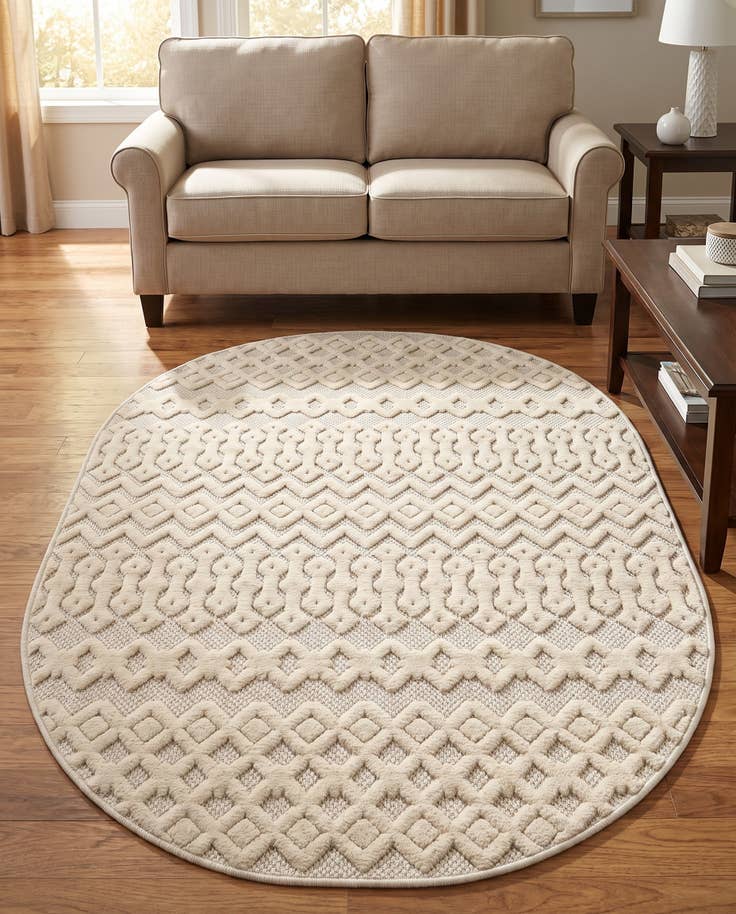 Detail image of 4' x 6' Easy-Clean Trellis Textured Indoor / Outdoor Oval Rug