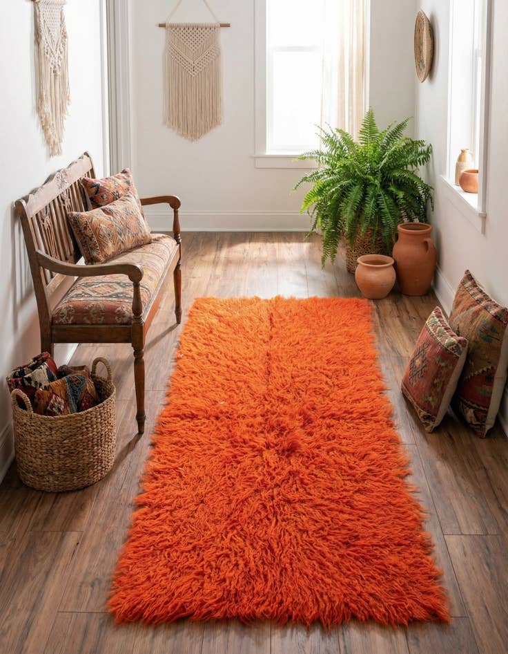 Detail image of 2' 4 x 4' 6  Hand Knotted Moroccan Wool Runner Rug