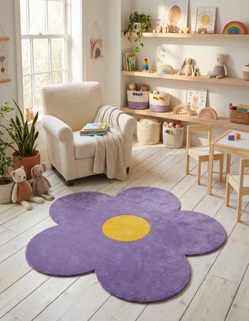 Purple Happy Rugs Funky Flower Wool Round
