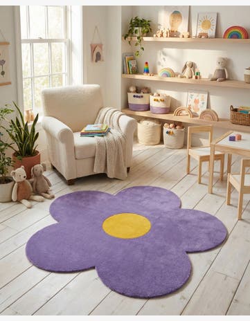 5' 1 x 5' 1 Happy Rugs Funky Flower Wool Round