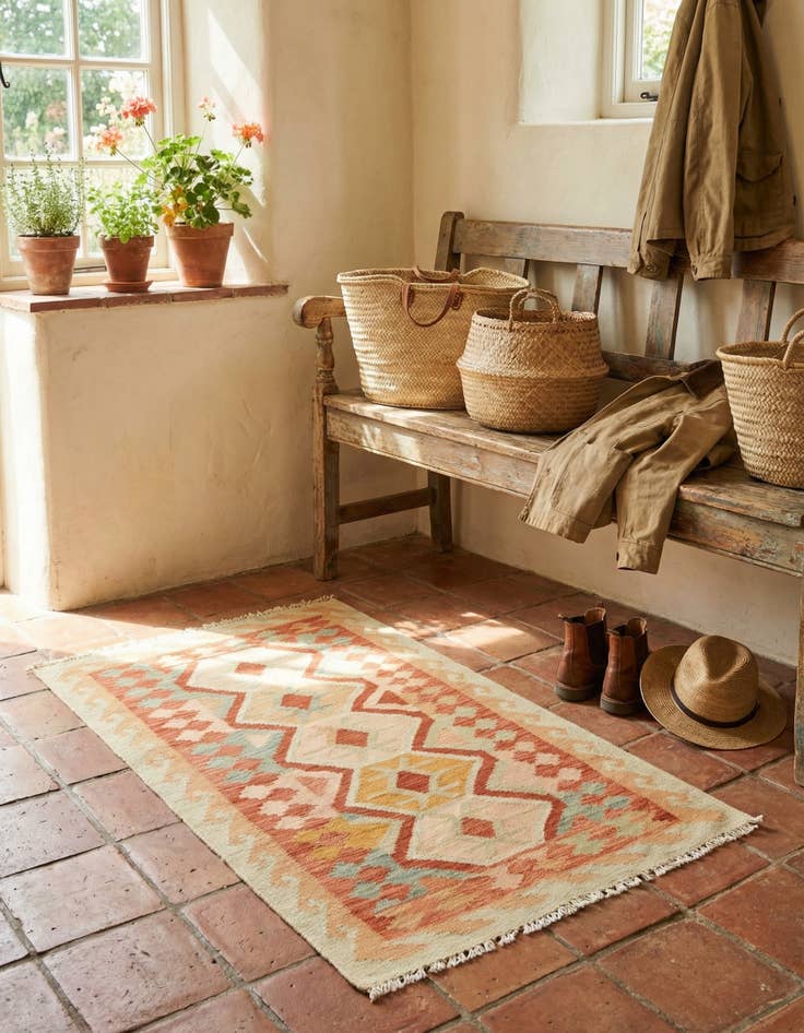 Detail image of 2' 9 x 4'  Hand Woven Kilim Waziri Wool Rug