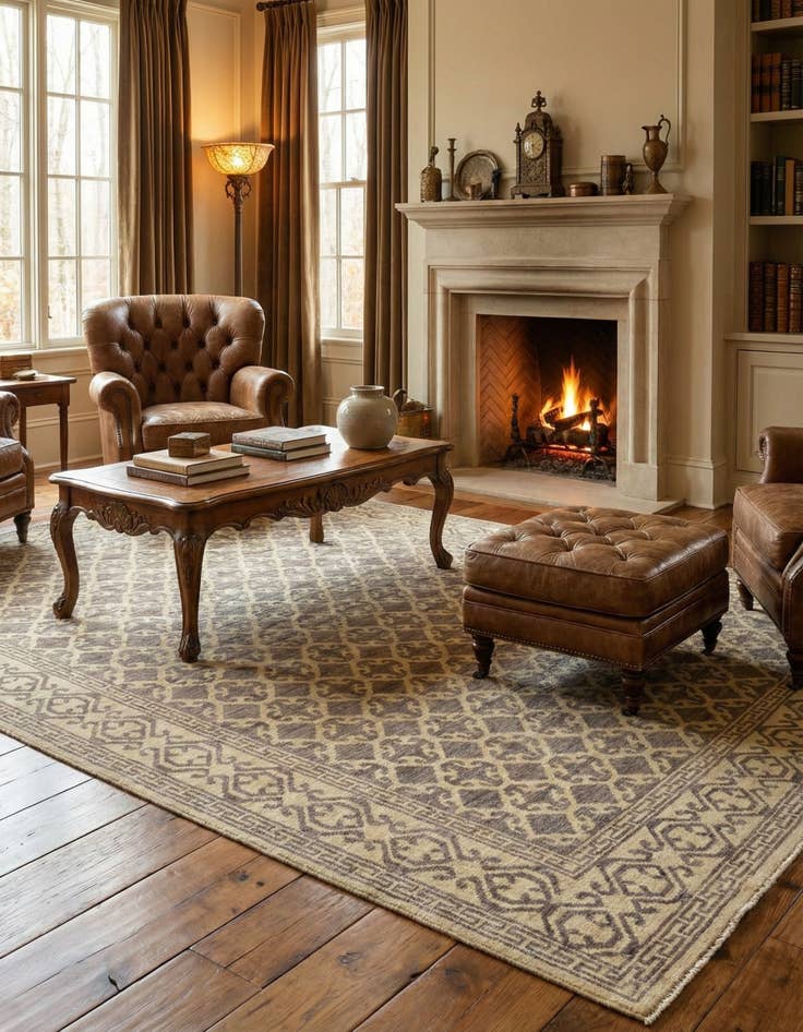 Detail image of 6' 7 x 9' 7 Hand Knotted Khotan Ziegler Rug