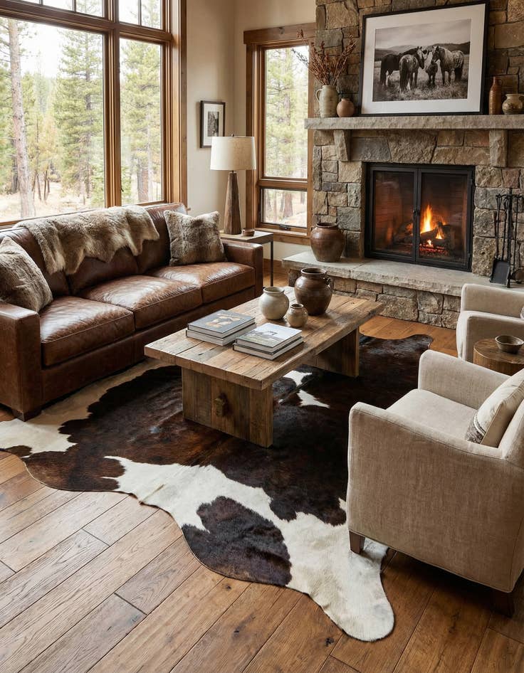 Detail image of 4' 10 x 5' 7 Cowhide Leather Square Rug