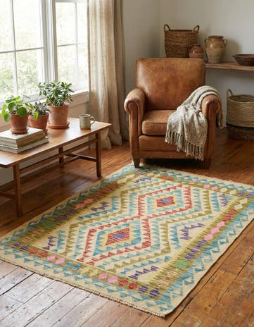 3' 5 x 4' 9 Hand Woven Kilim Maymana Wool Rug