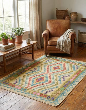 3' 5 x 4' 9 Hand Woven Kilim Maymana Wool Rug