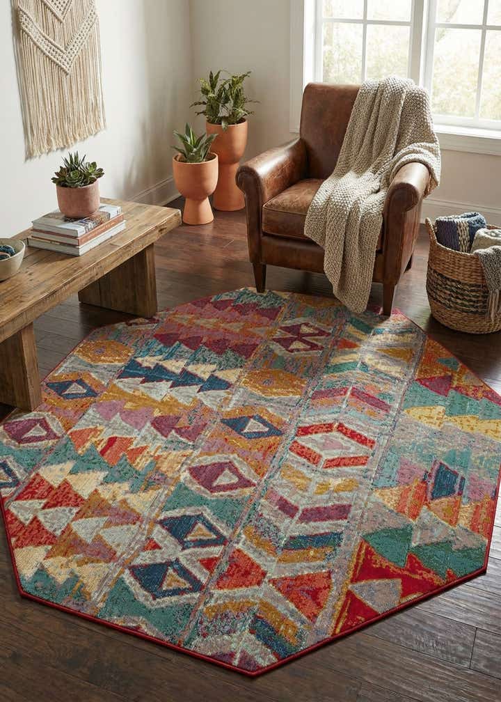 7' x 7' Easy-Clean Modern Indoor / Outdoor Octagon Rug