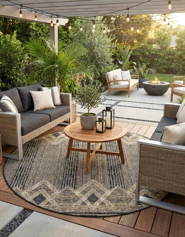 Charcoal Easy-Clean Modern Indoor / Outdoor Round Rug