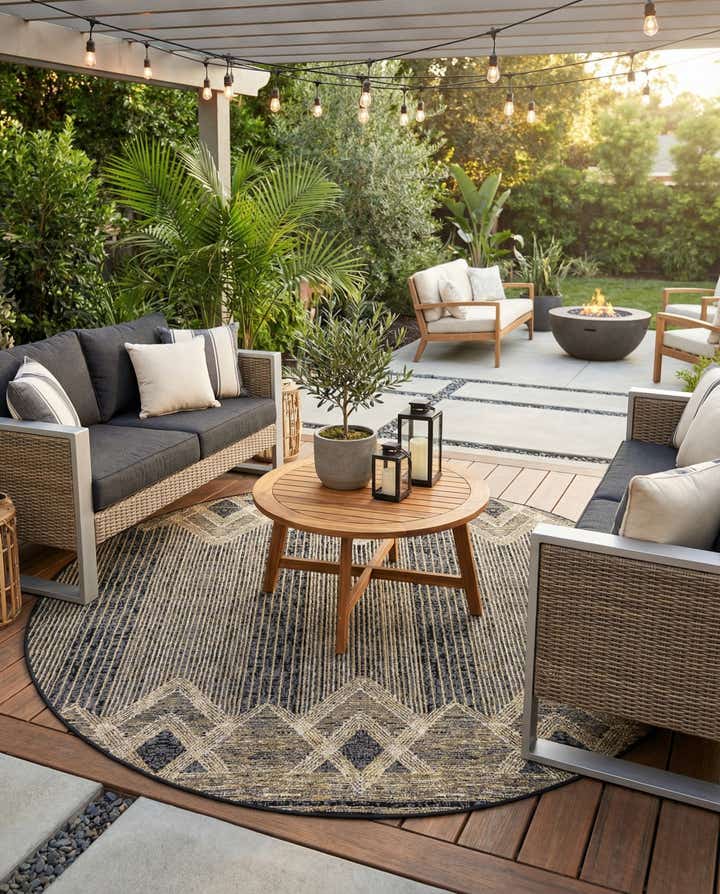 7' 10 x 7' 10 Easy-Clean Modern Indoor / Outdoor Round Rug