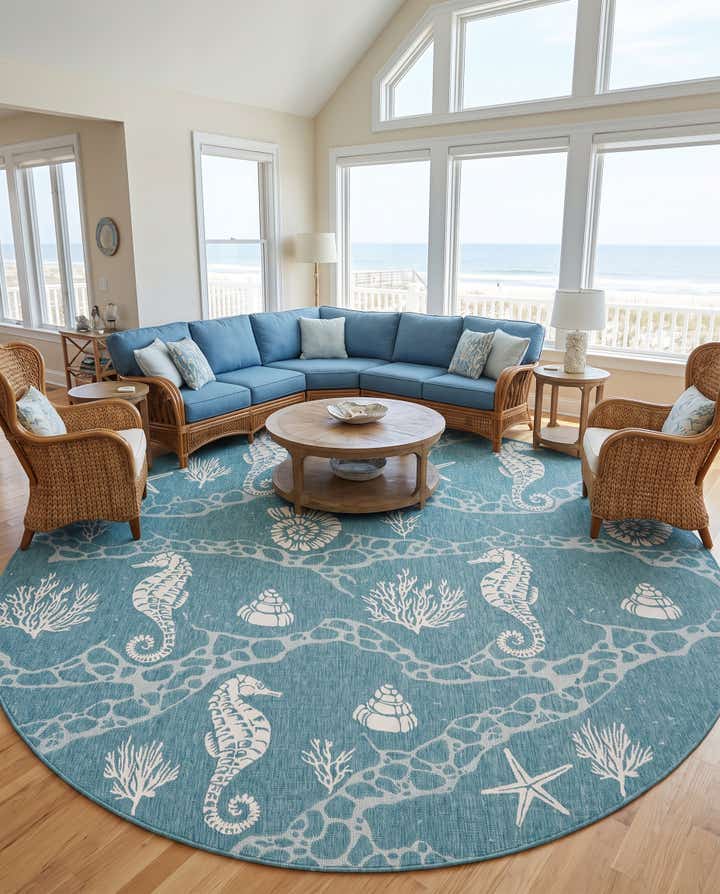 13' x 13' Easy-Clean Coastal Indoor / Outdoor Round Rug