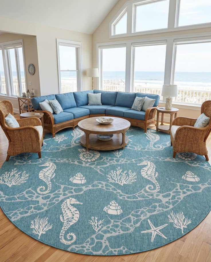 Detail image of 13' x 13' Easy-Clean Coastal Indoor / Outdoor Round Rug