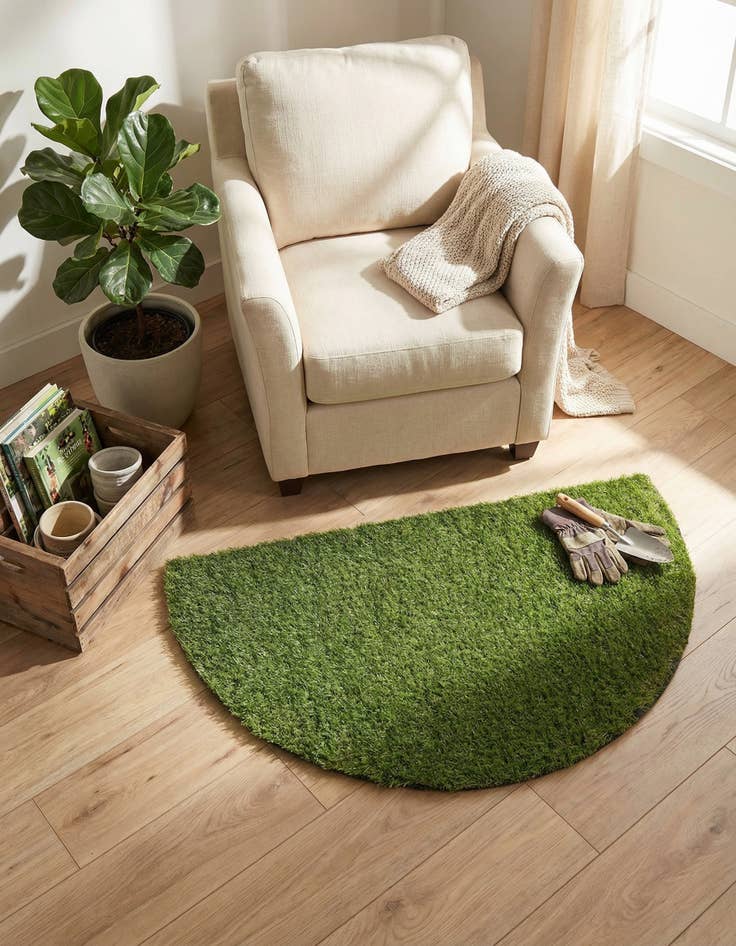Detail image of 2' 2 x 3' 7  Washable Grass Indoor / Outdoor Hearth Rug