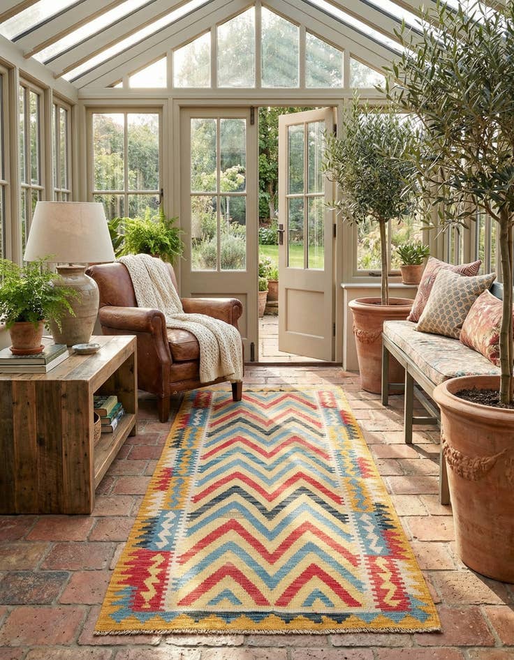 Detail image of 3' 3 x 6' 8  Hand Woven Kilim Maymana Wool Runner Rug