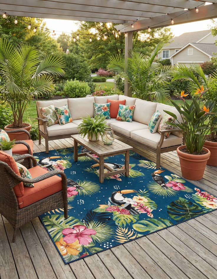 Detail image of 10' x 12'  Washable Botanical Indoor / Outdoor Rug