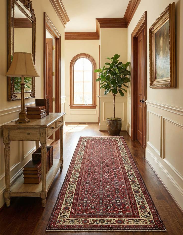 Detail image of 3' 6 x 9' 6  Hand Knotted Hossainabad Persian Wool Runner Rug