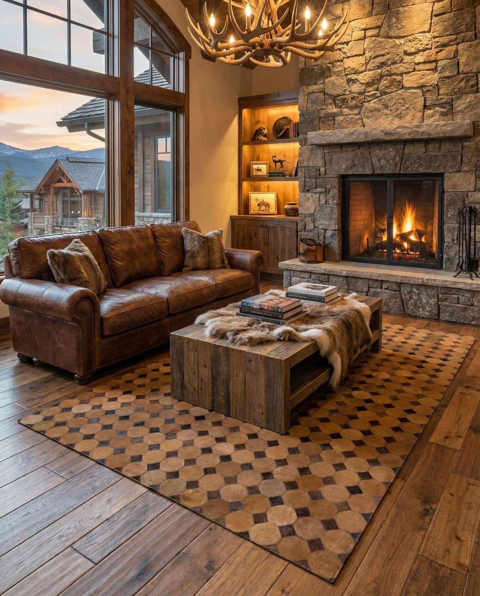 5' 2 x 8' 2 Cowhide Leather Rug