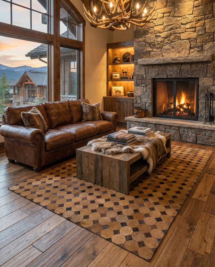 5' 2 x 8' 2 Cowhide Leather Rug