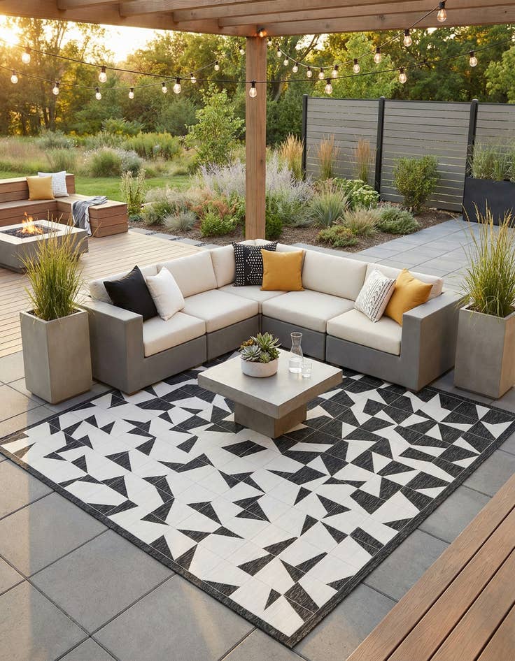 Detail image of 12' x 12'  Washable Modern Indoor / Outdoor Square Rug