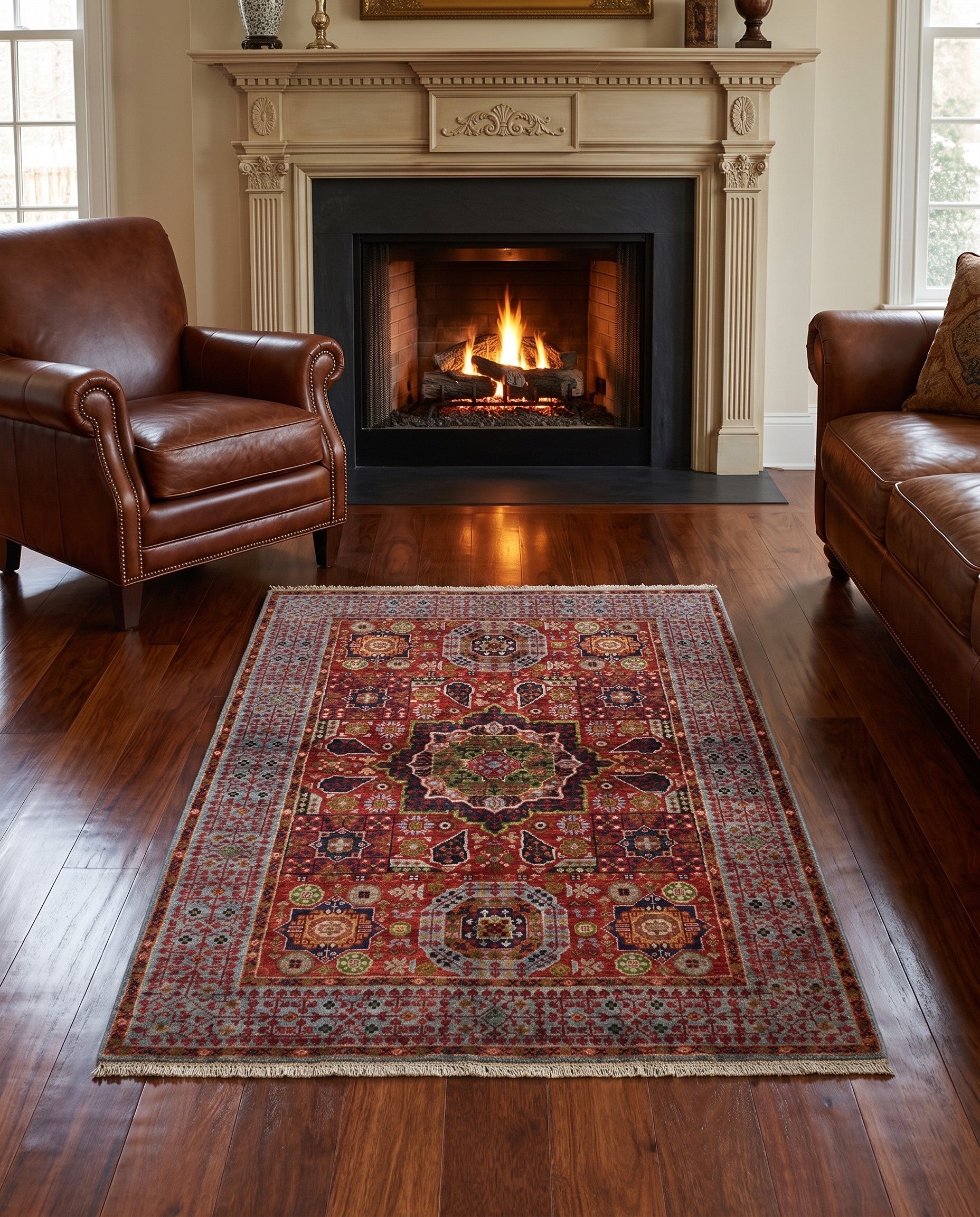 3' 5 x 4' 11 Hand Knotted Mamluk Ziegler Rug