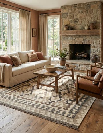5' 2 x 6' 9 Hand Woven Kilim Maymana Wool Rug