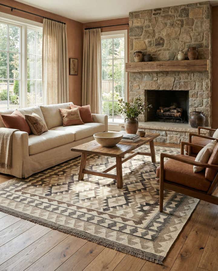 5' 2 x 6' 9 Hand Woven Kilim Maymana Wool Rug